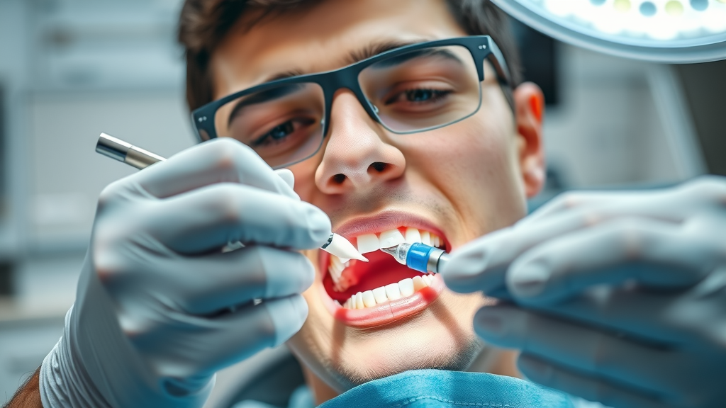 Skilled dental professional performing restorative dental treatment with advanced tools in a quality dental practice