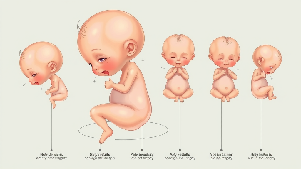 Anatomical illustration of fetus growth and key stages of pregnancy and childbirth, showing detailed, safe development in each trimester.