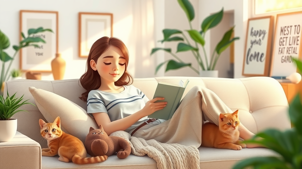 Relaxed young woman reading on sofa in a sunlit, modern living room. Women