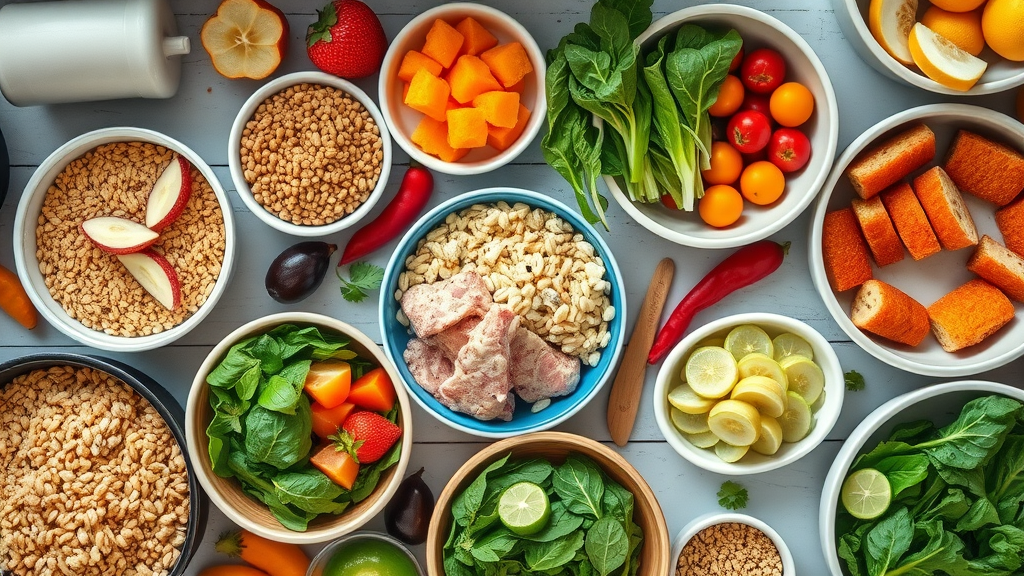 Vibrant, balanced meal prep display for women