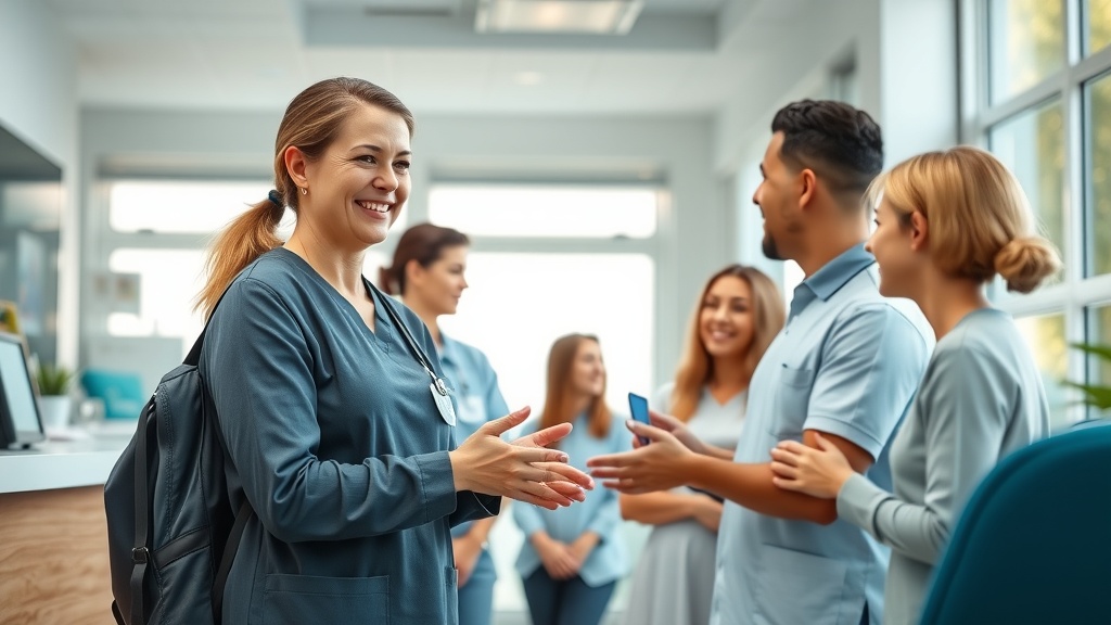 Welcoming dental practice reception with friendly staff and family, enhancing oral health standards across the UK