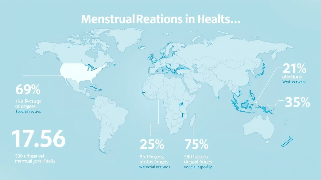 Infographic on global menstrual health statistics, featuring highlighted regions and clean medical vector art with global data points.