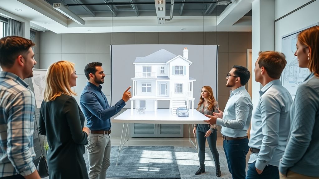 Architect explains architectural design process with 3D modelling to property owners