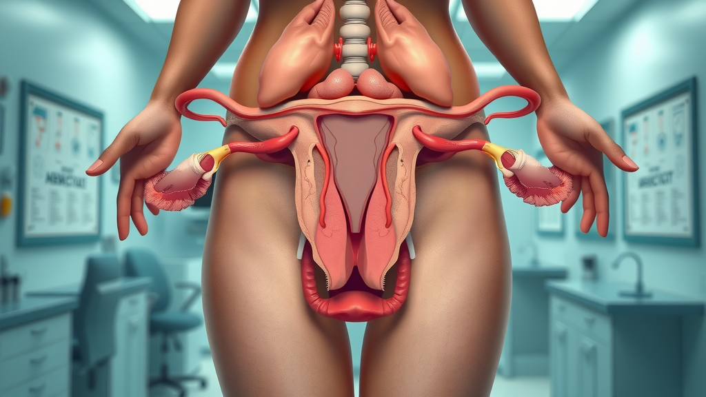 Accurate cross-section anatomical diagram of the female reproductive system labeled with organs for reproductive health education