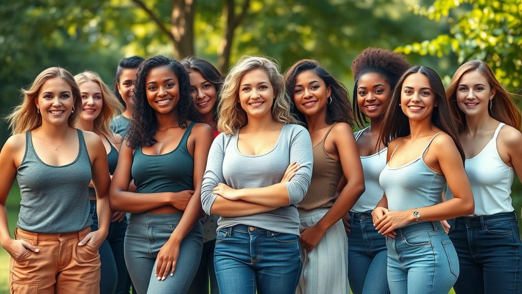 Empowered diverse group of healthy women standing together, symbolizing female reproductive health