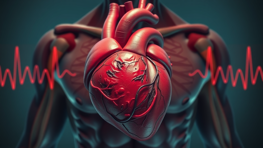 anatomical male heart showing blood vessels and common men