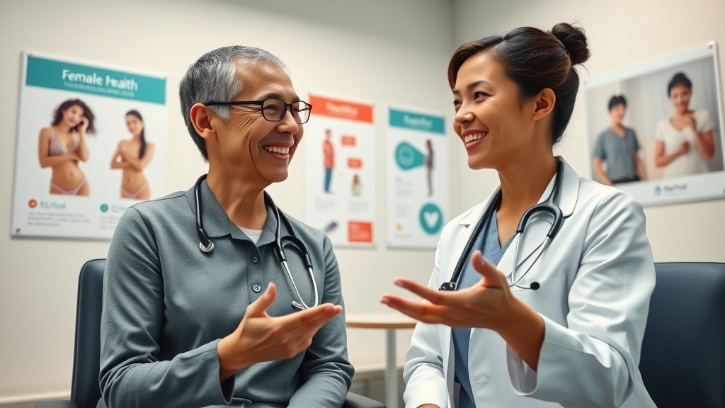 Doctor and patient discussing female reproductive health in a modern clinic