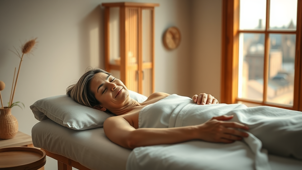 Nurturing wellness with acupuncture in Edinburgh clinic interior, peaceful patient, holistic care
