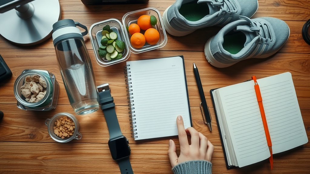 organized set of daily health items healthy lifestyle for men desk