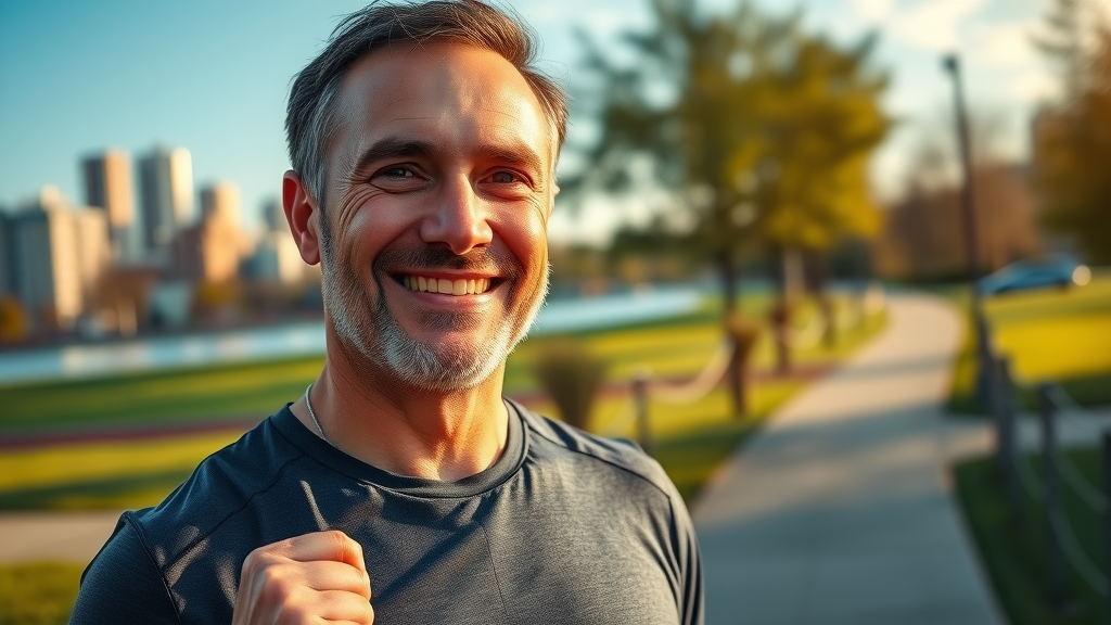 confident middle-aged man after workout healthy lifestyle for men urban park