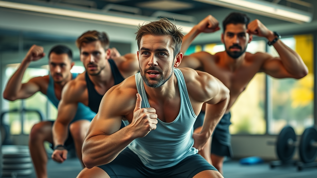 fit diverse men exercise routines for men doing squats push-ups running over seven days